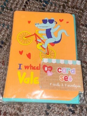 Orange Alligator Bicycle Valentine Card Set